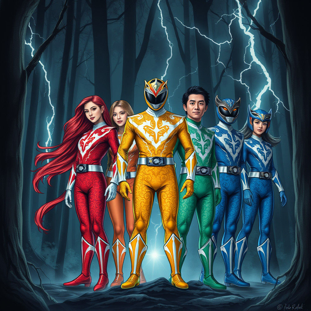 Super Sentai Team with Batik Armor in Dark Forest