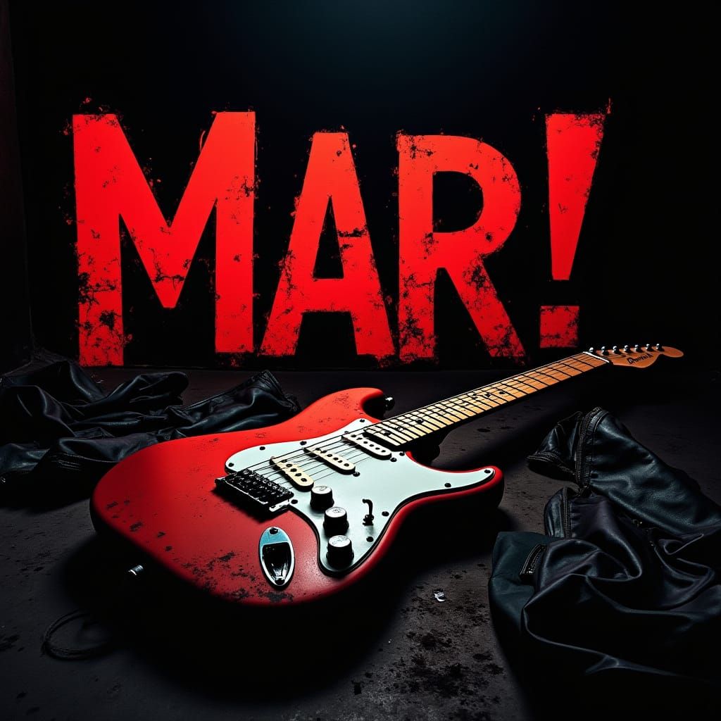 Gritty City Streets with Abandoned Guitar and Leather Jacket