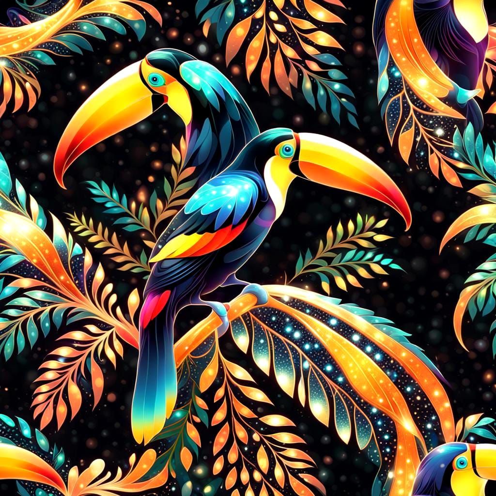 Luminous Toucan with Fractal Patterns: Minimalist Digital Ar...