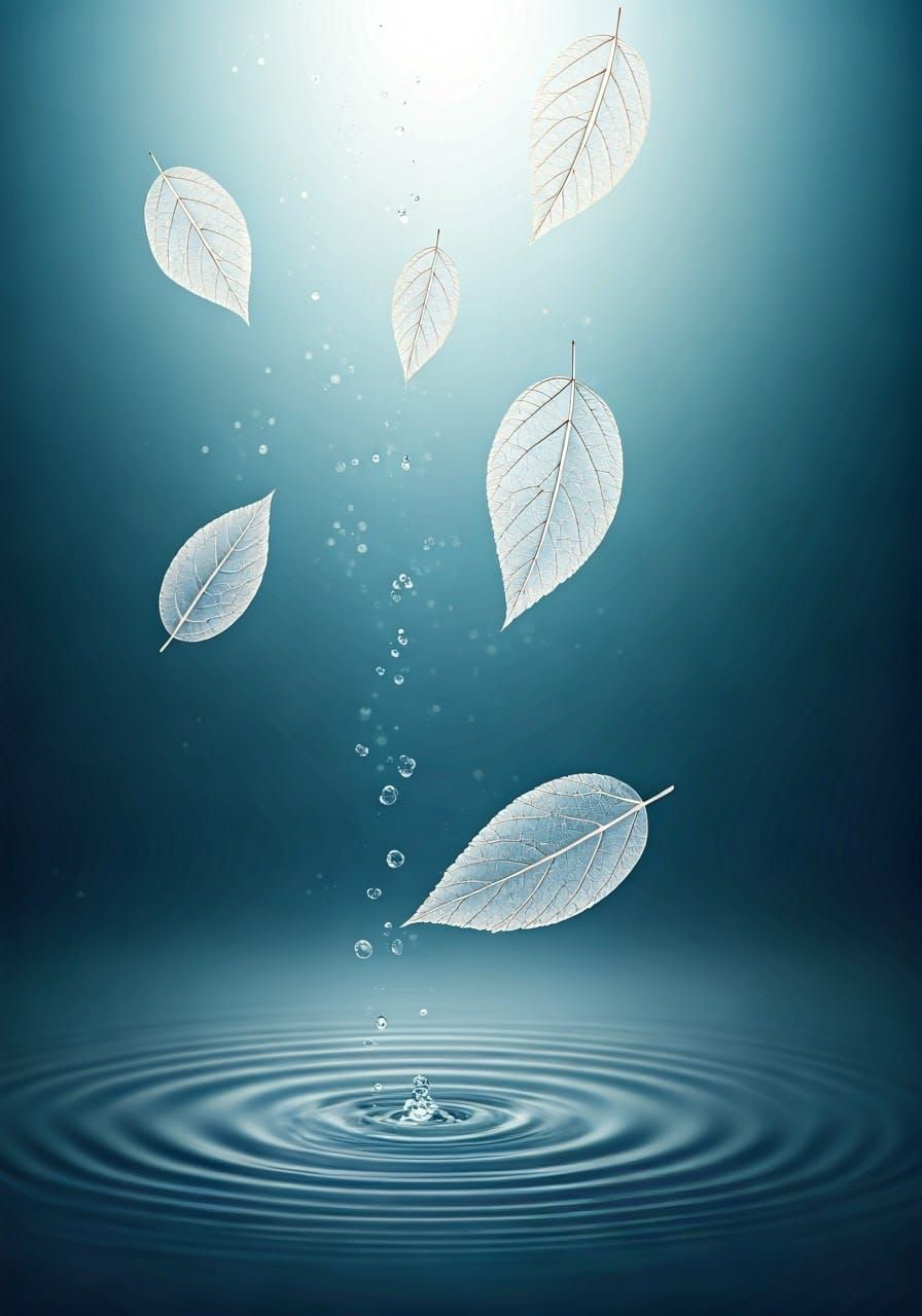 Ethereal Water Leaves Falling: Watercolor Autumn Rain