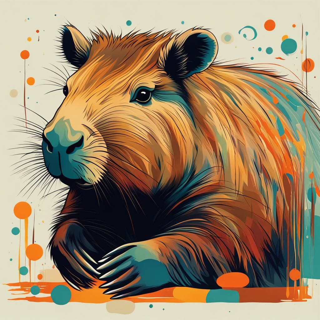 Abstract Capybara Art in Complementary Colors