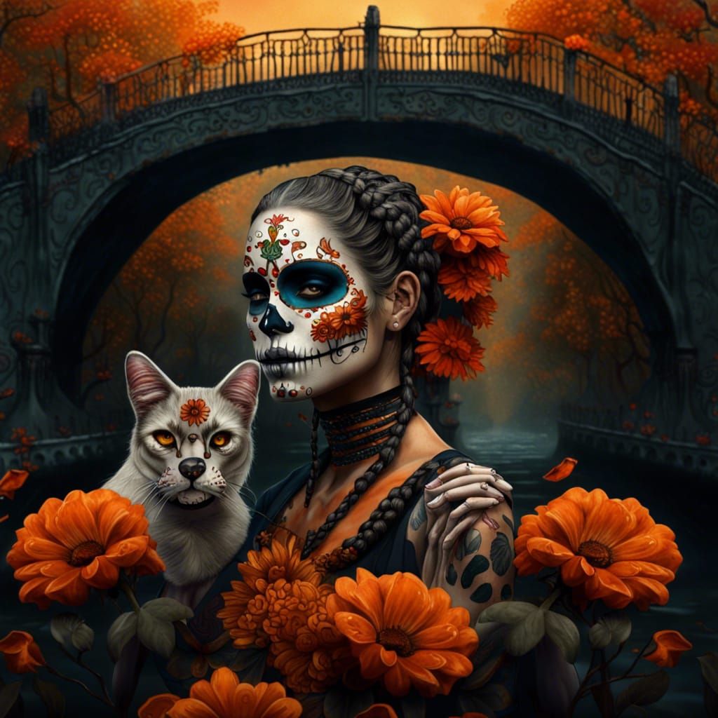 Day of the Dead Woman Crossing Afterlife Bridge
