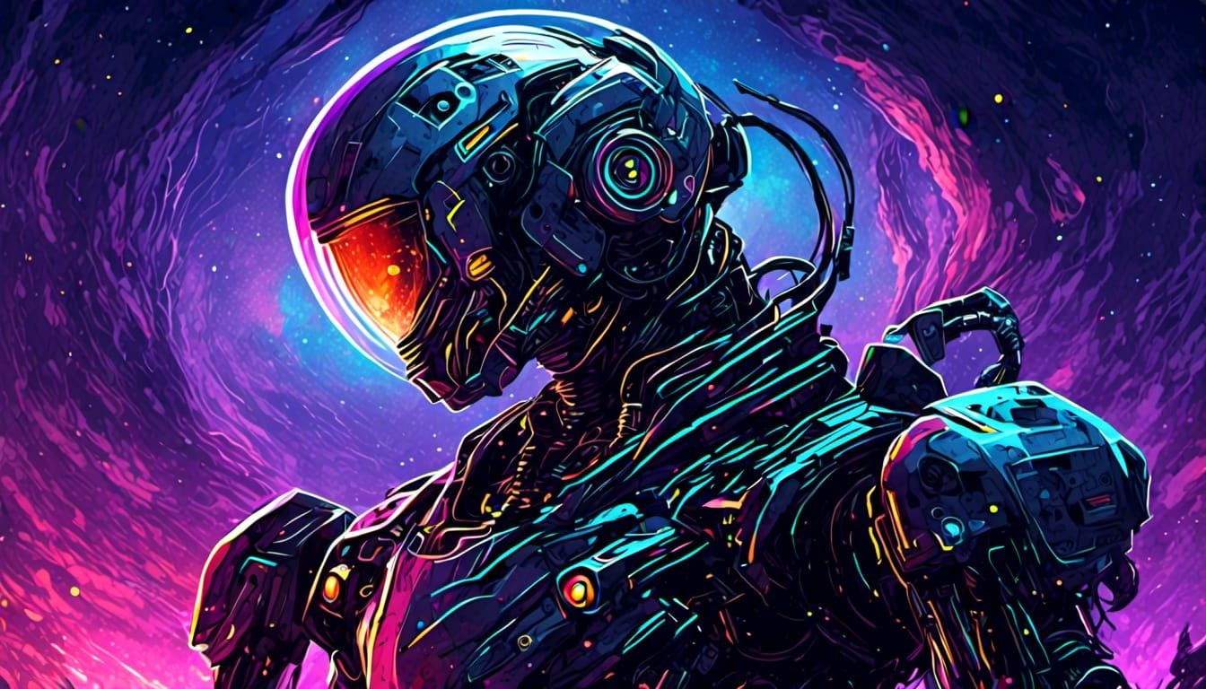 Robotic Man Sci-Fi Horror in Anime Style