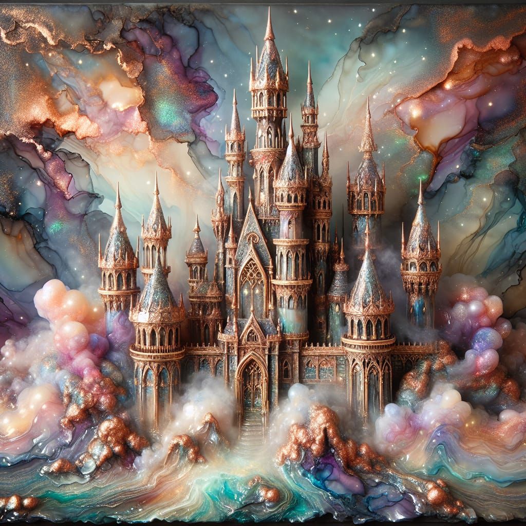 Fantasy Castle in Alcohol Ink and Resin Textures