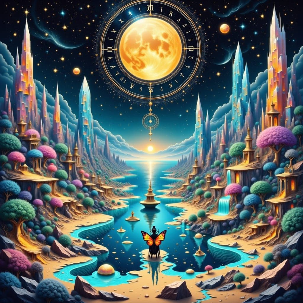 Surreal Dreamscape: Liquid Moonlight Rivers & Clockwork Skie...