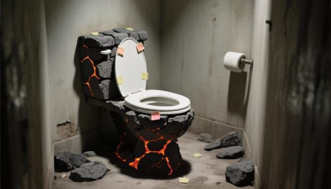 Rustic Lava Rock Toilet in Stark, Neglected Scene