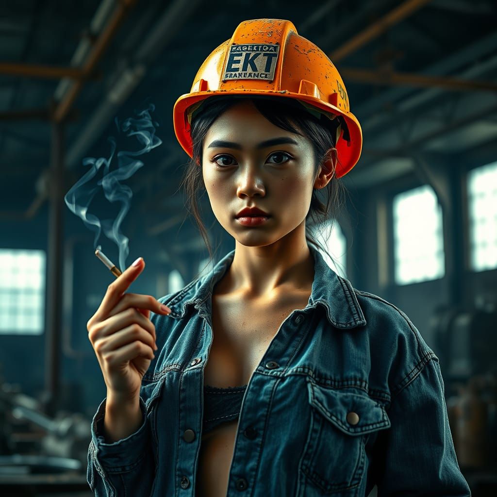 Sensual Filipina Construction Worker in Moody Industrial Set...