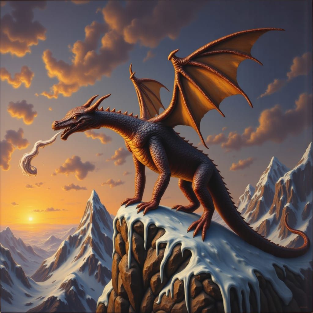 Colossal Dragon Breathes Blue Energy on Mountain Peak