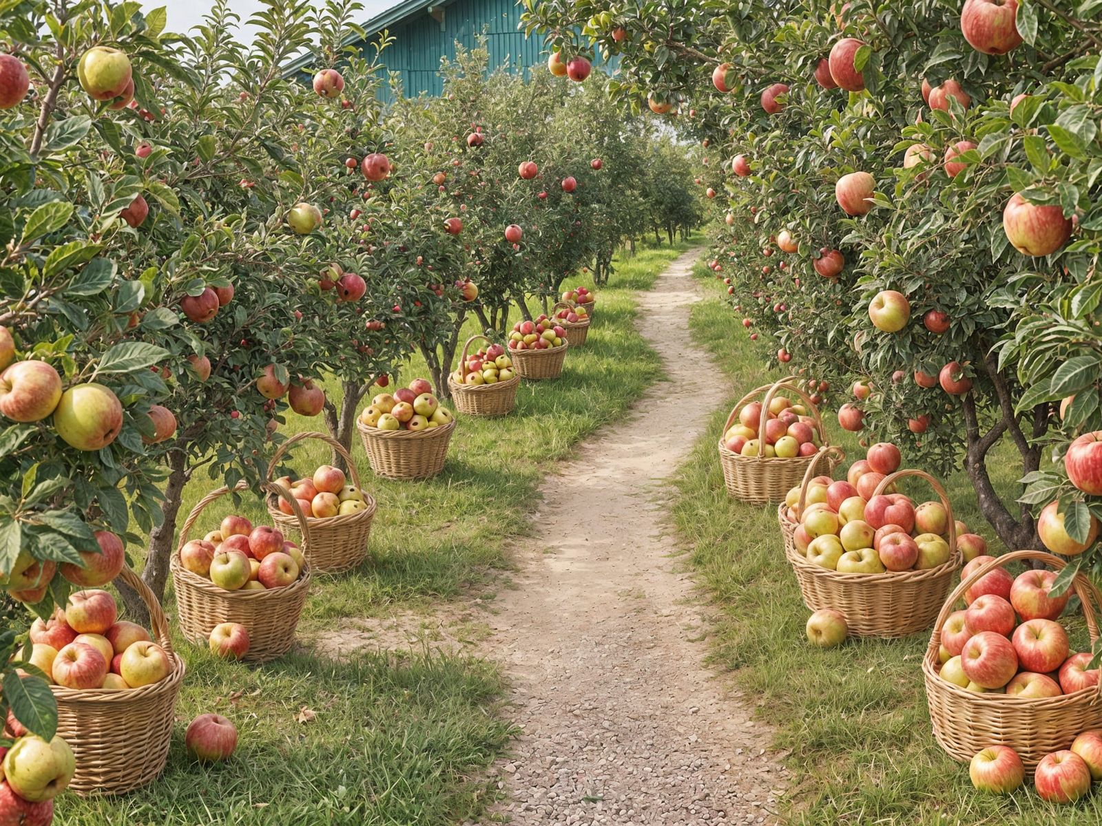Picturesque Apple Orchard with Winding Path