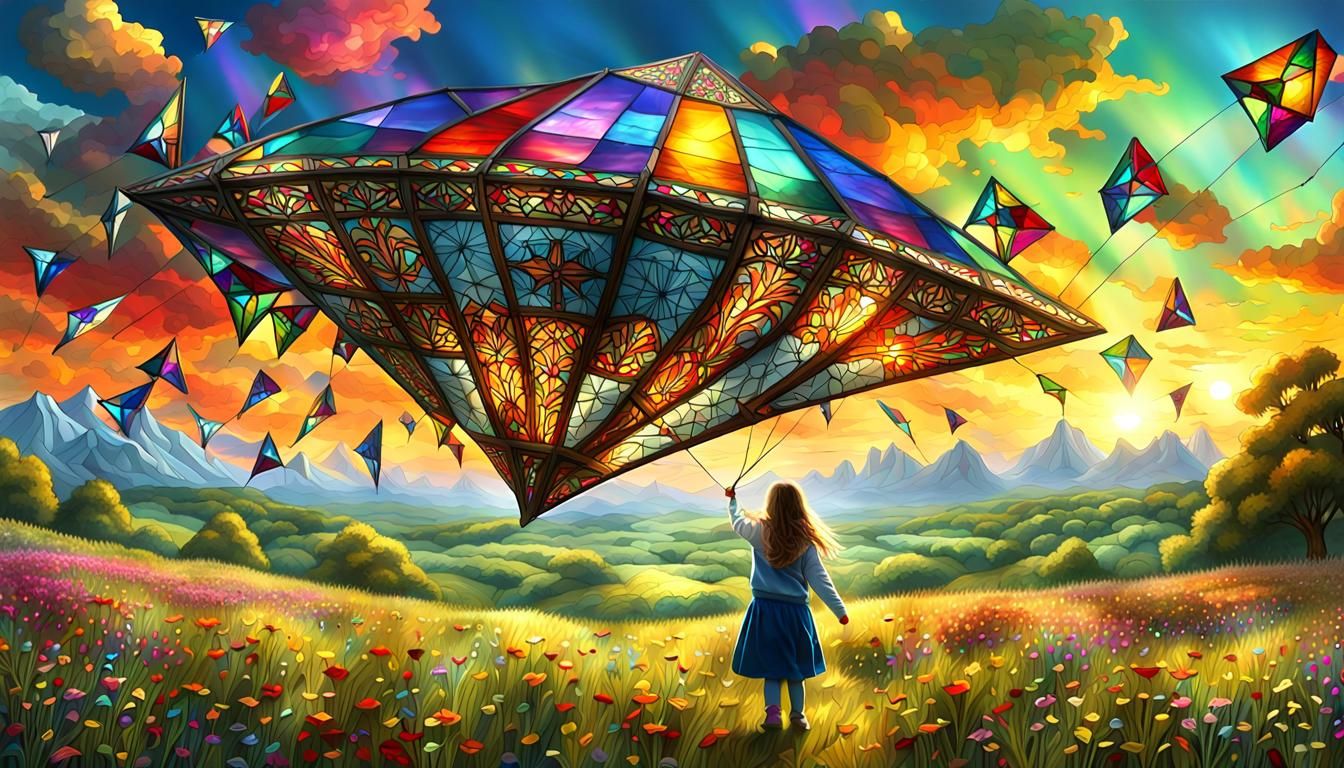 A young girl standing in an open meadow, she has a fantastic...