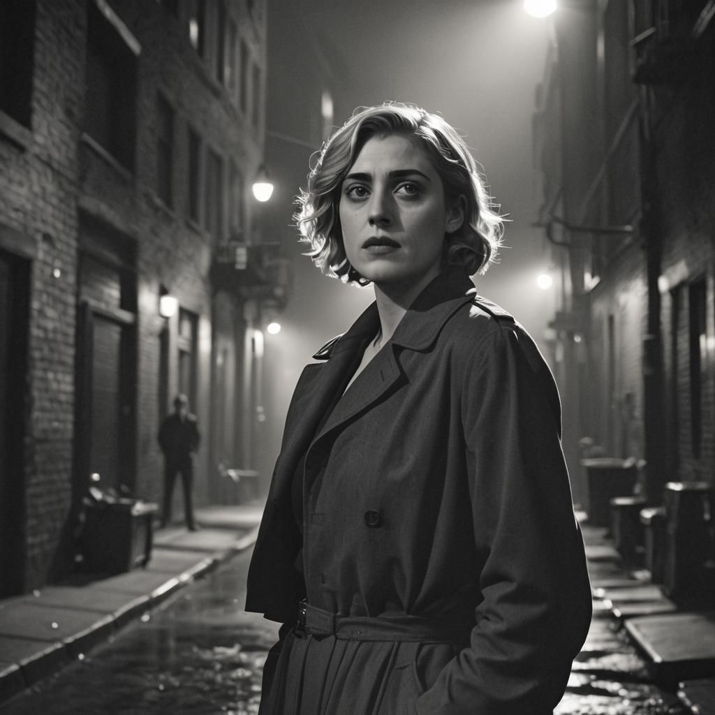 Mysterious Woman in Film Noir Style