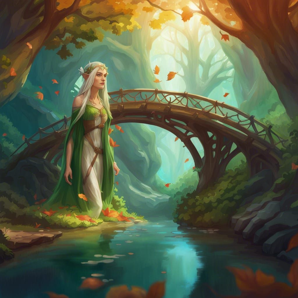 Elven Bridge with Fairies: Art Nouveau Portrait