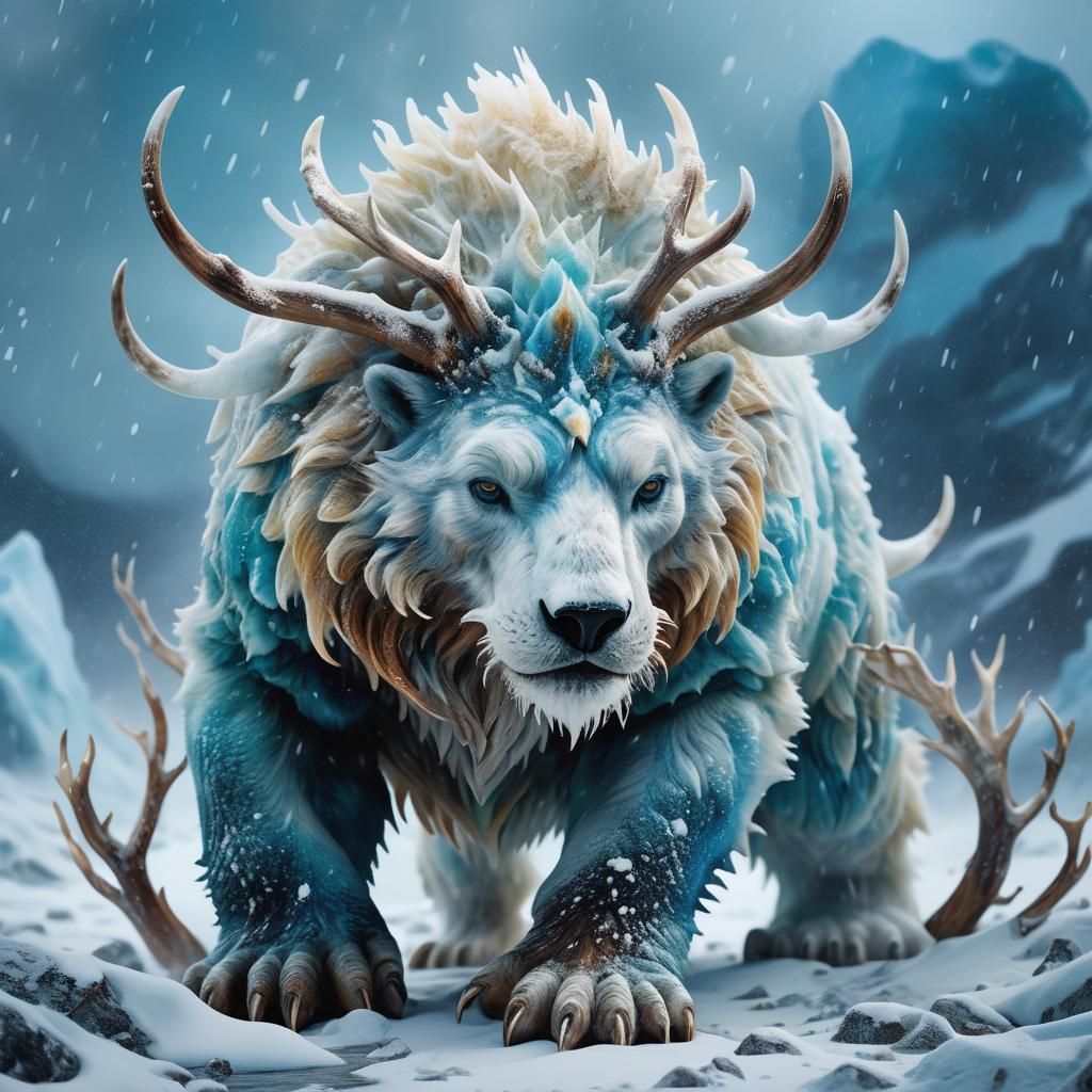Arctic Fantasy Creature in Snowstorm: Digital Art