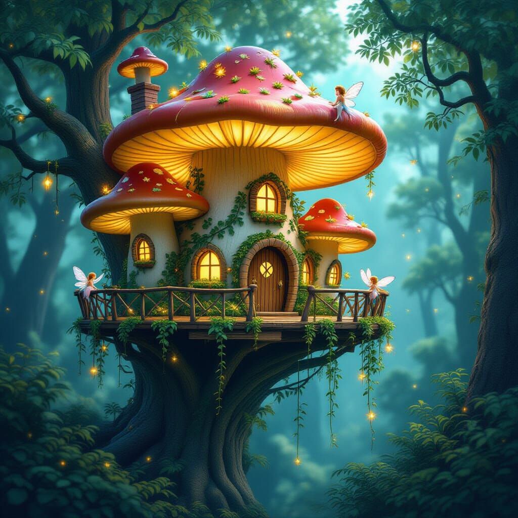 Enchanted Forest Fairy Treehouse in Storybook Style