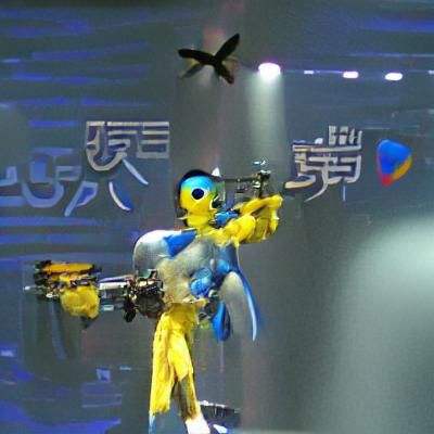 Futuristic Blue Robot with Yellow Wings