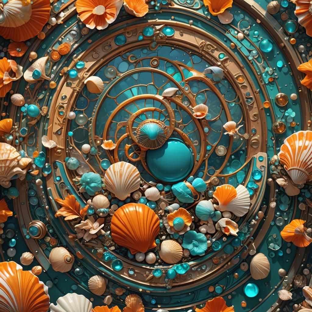 Ornate Shell Bed Concept Art in Orange and Teal