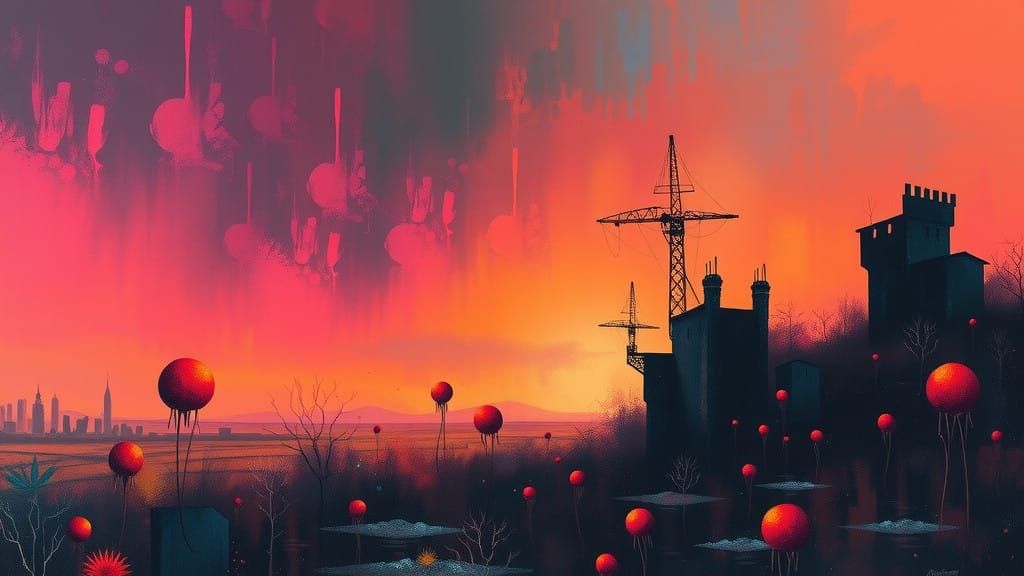 Vibrant, Dystopian Dreamscape with Emotive Depth