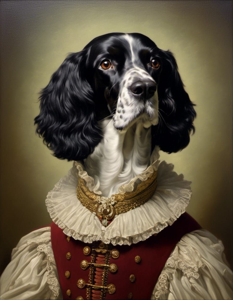 Dog as Laughing Cavalier in Pop Surrealist Style