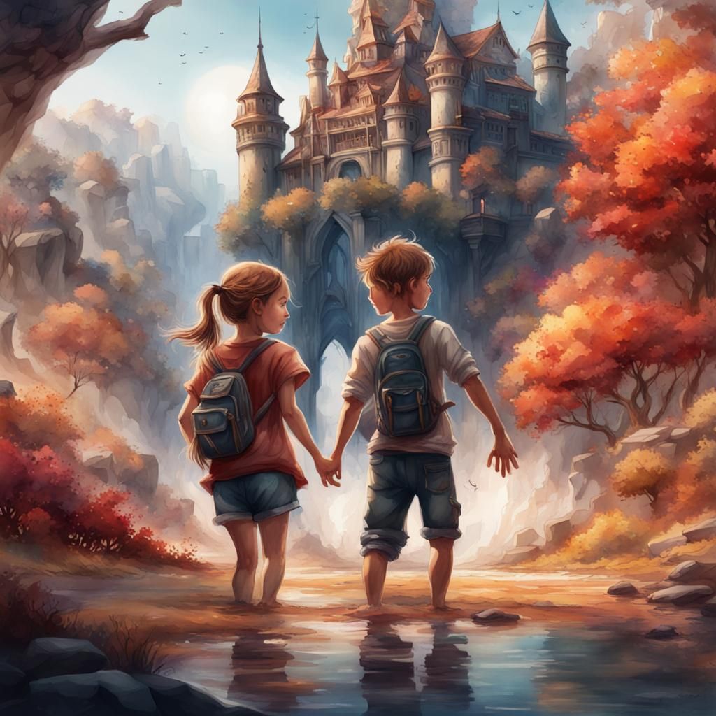 Watercolor Painting of Children Playing