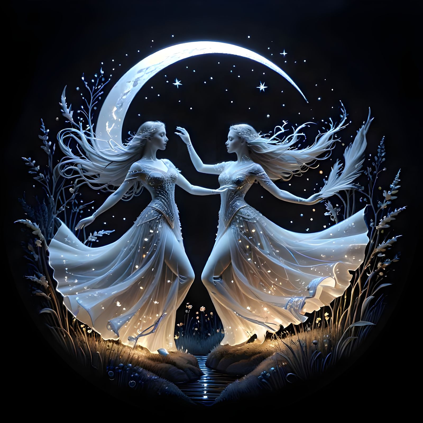 Ethereal Dancers Under Silver Moonlight