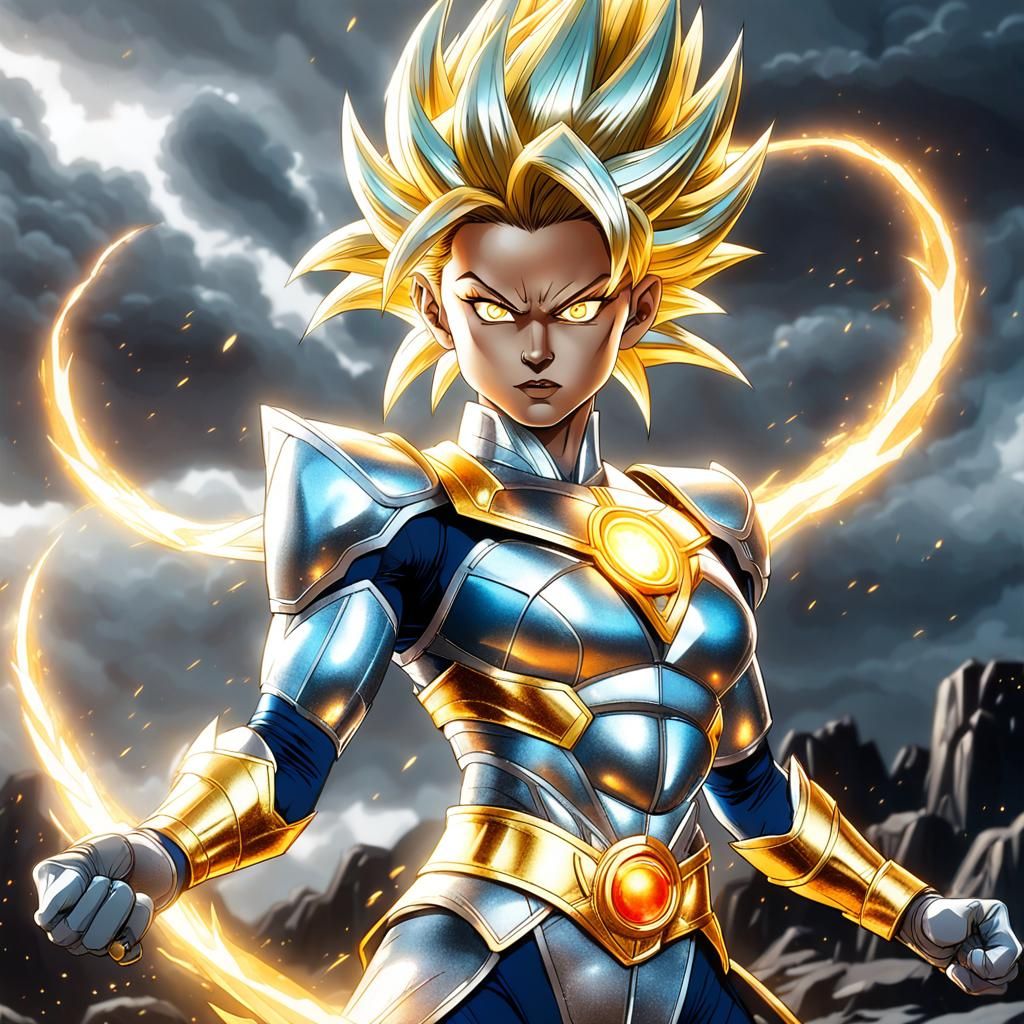 Dynamic Saiyan Warrior Woman Charging Energy Attack
