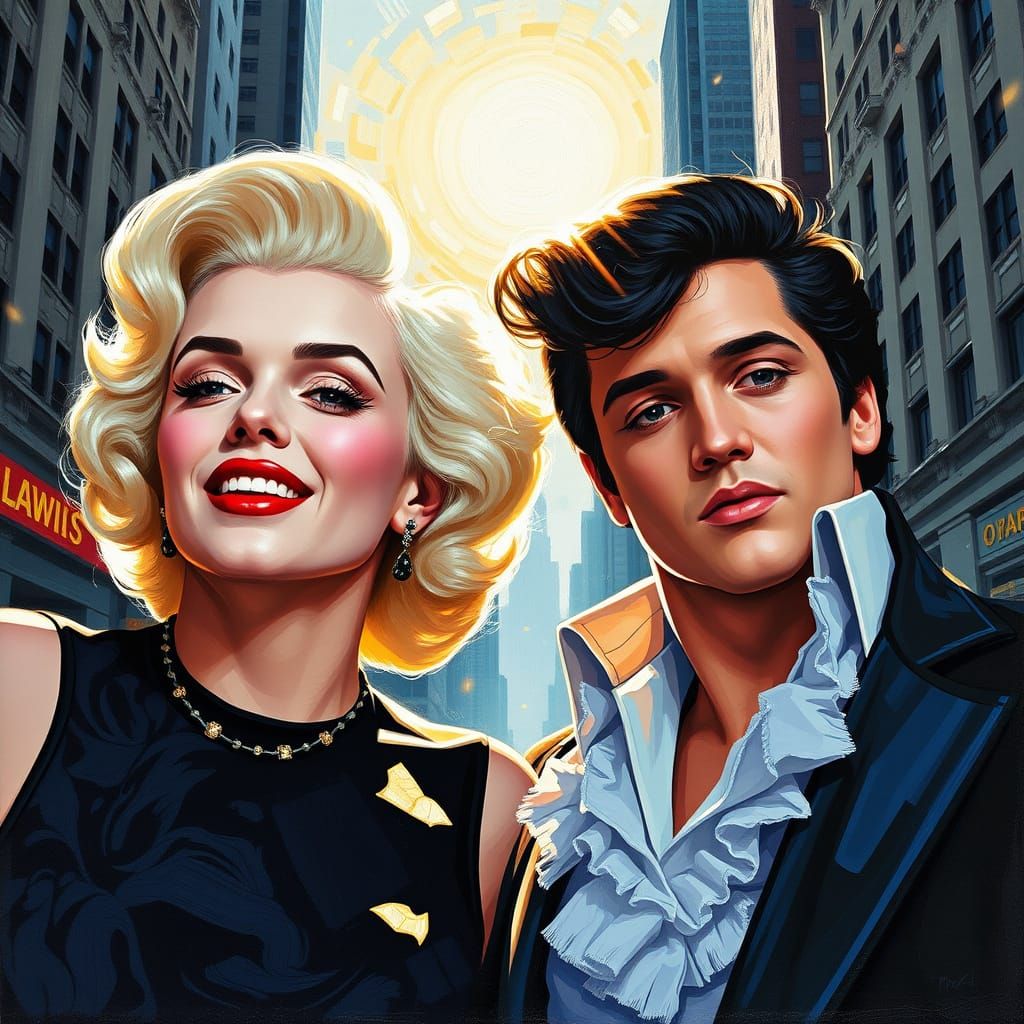 Neo-Expressionist Portrait of Marilyn Monroe and Elvis Presl...