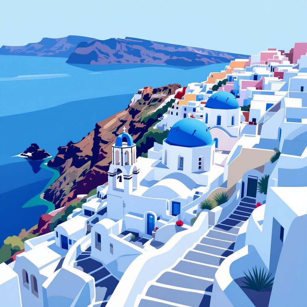 Santorini Greece Village High-Angle View