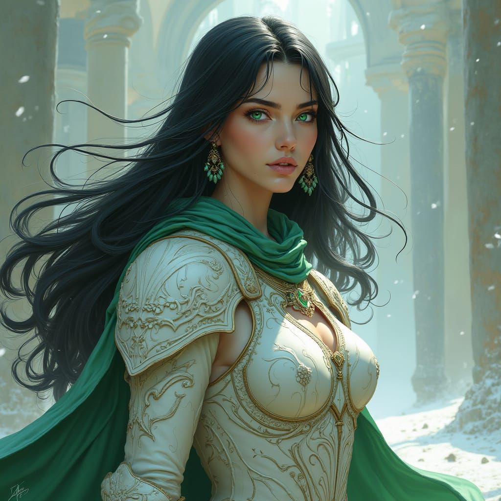 Female Aasimar with Runic Armor, Digital Painting