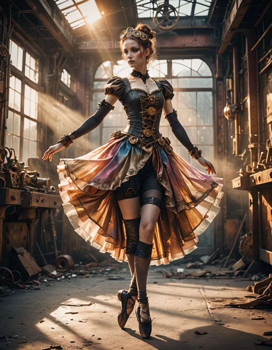 Steampunk Ballerina in Post-Apocalyptic Twilight