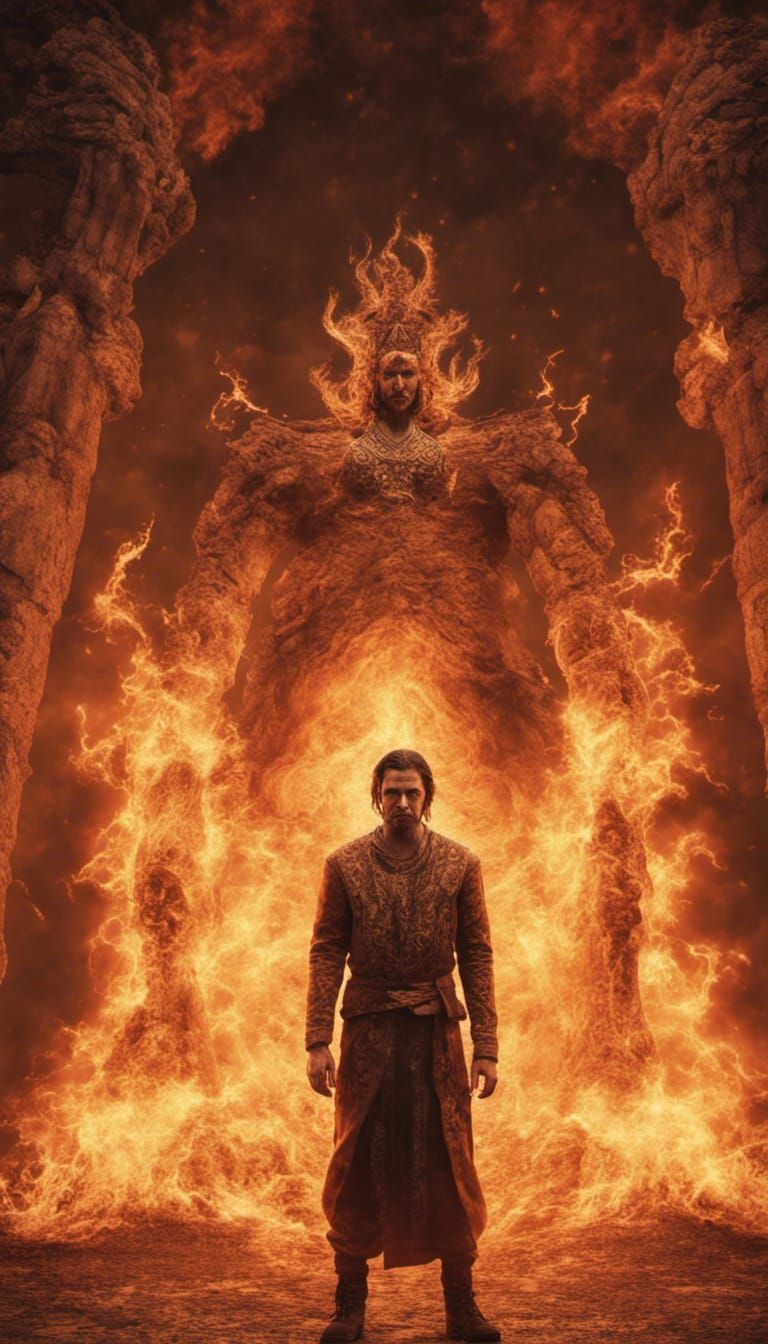 Fiery Deity Portrait with Dynamic Lighting