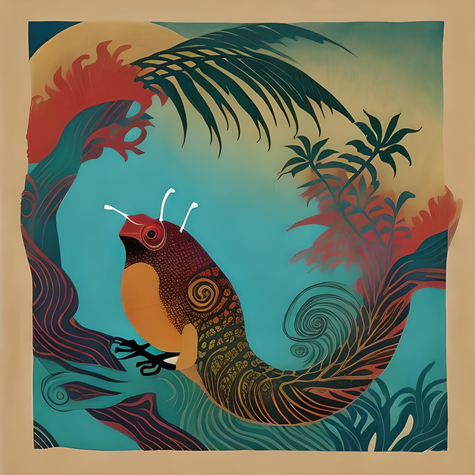 Tropical Toad with Banana Palms and Beer