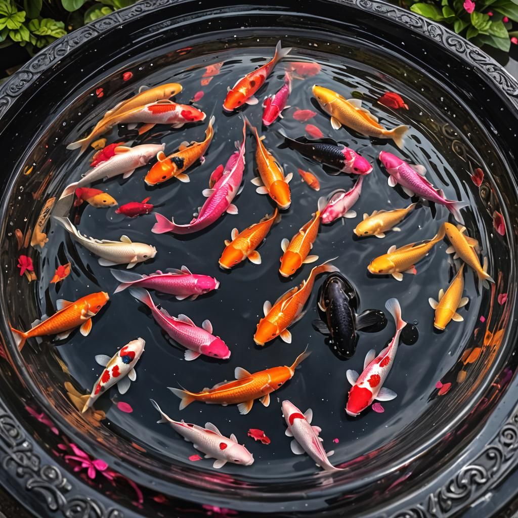Koi Fish in Crystal Bowl at Thai Temple