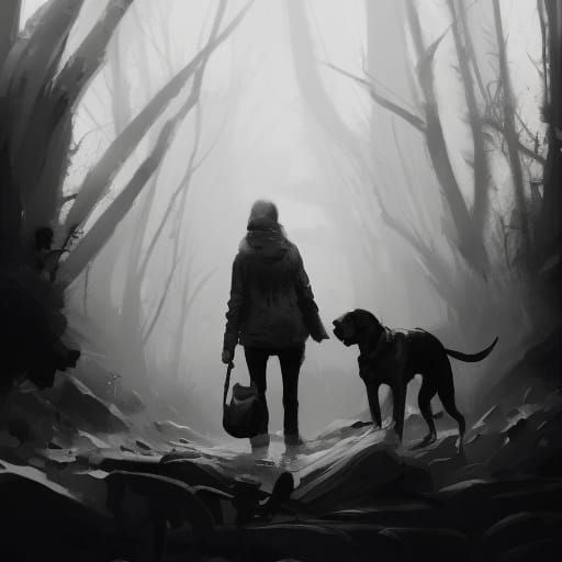Person and Hound in Dramatic Black and White
