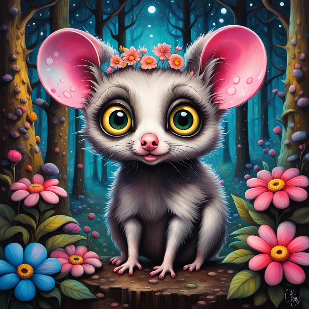 Chibi Possum in Enchanted Forest, Graffiti Art Style