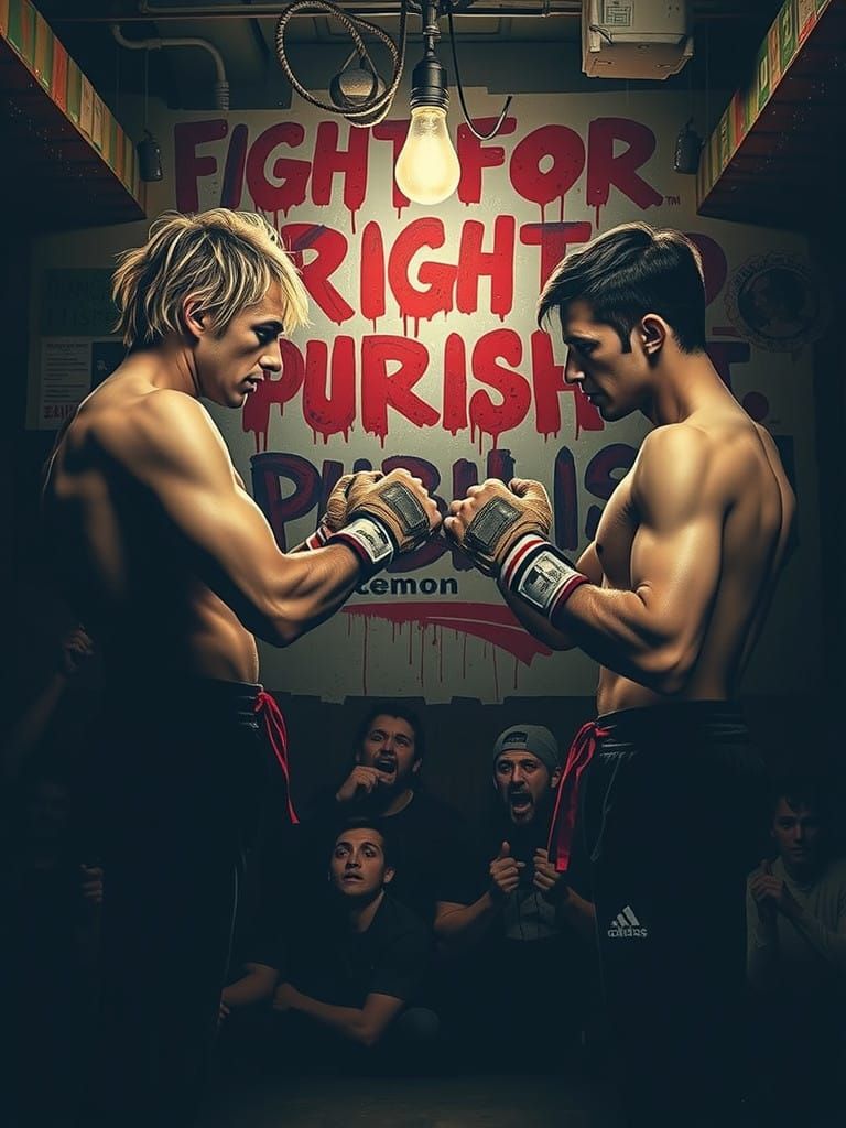 Tense Boxing Match in a Dimly Lit Basement