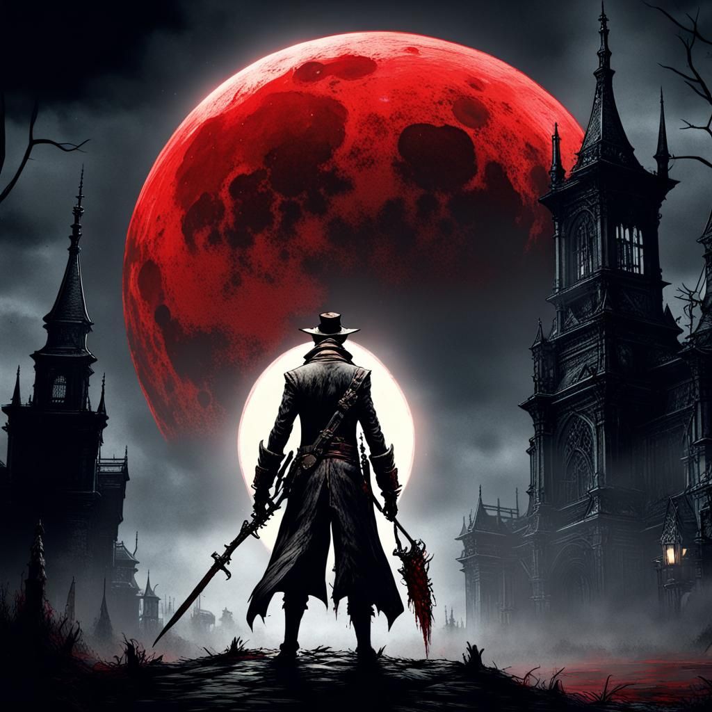 Bloodborne Inspired Gothic Horror with Red Moon