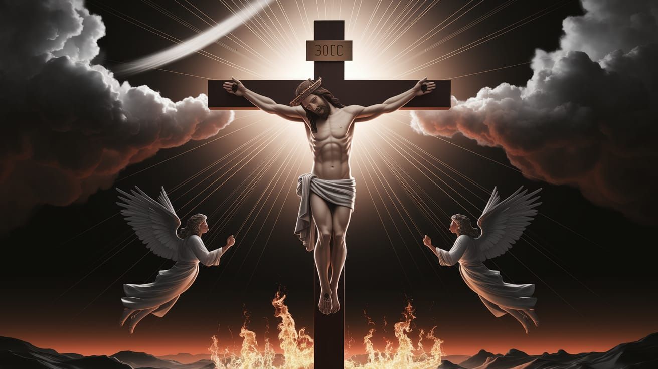 Jesus Christ on Cross Radiating Heavenly Light in 3D