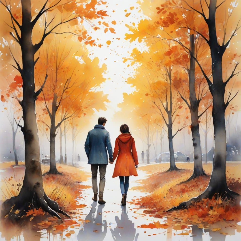 Autumn Date Night: Watercolour Park Scene