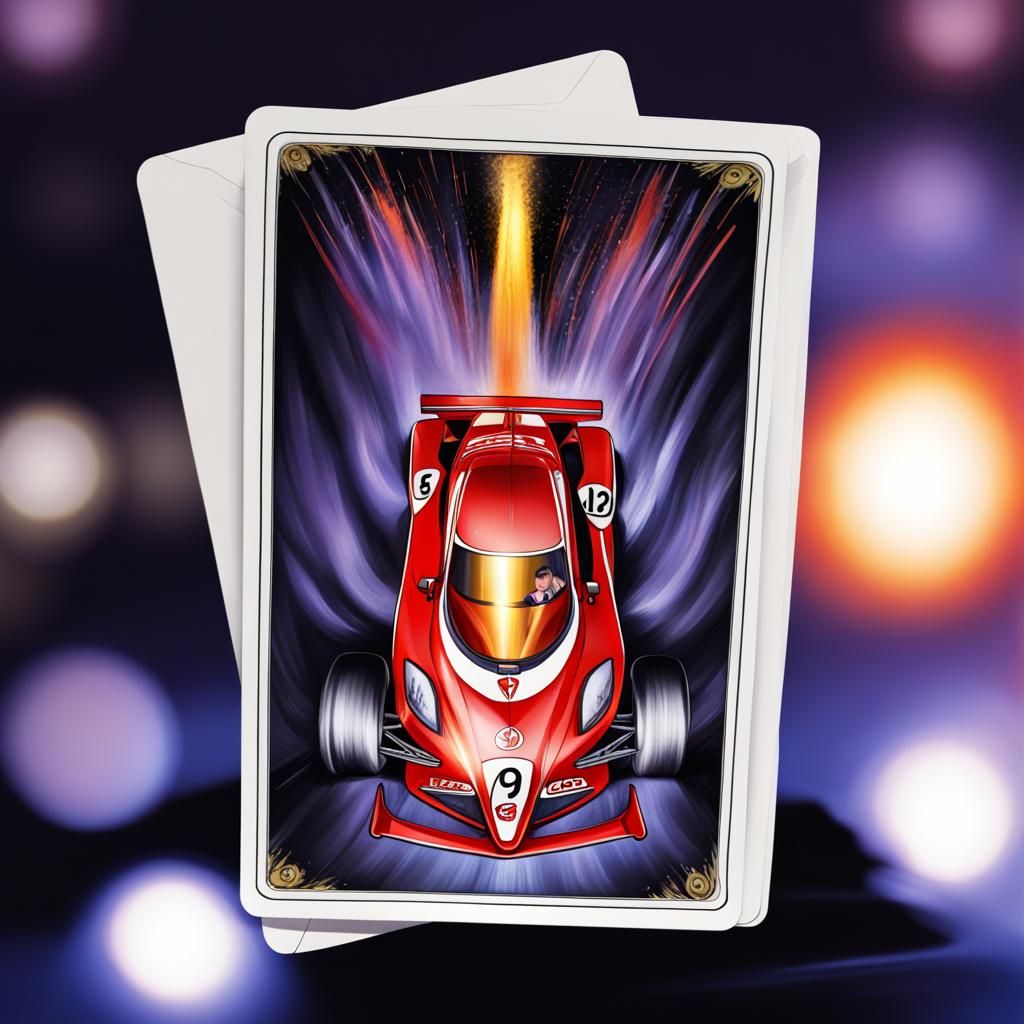 Race Car Tarot Card in Colored Charcoal