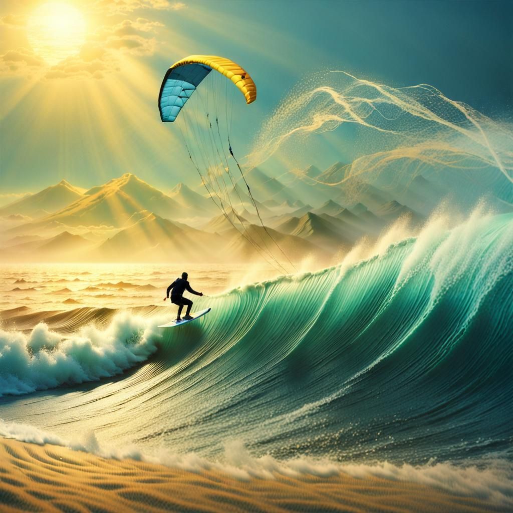 Kite Surfer Rides Waves in Matte Painting Style