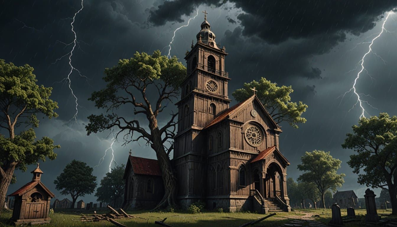 Tall Withered Sycamore Leans Against Orthodox Church Bell To...