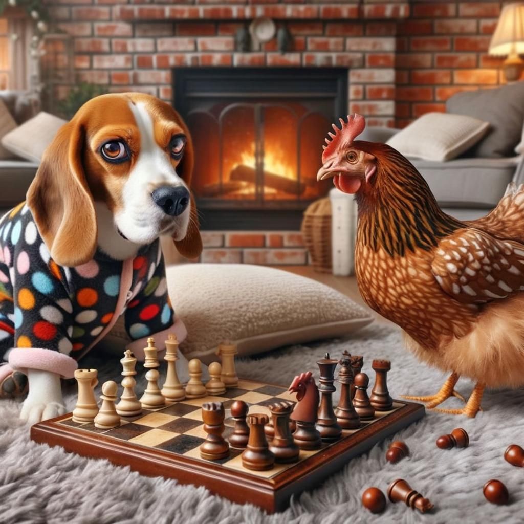 English Bull Terrier and Hen Pajama Party