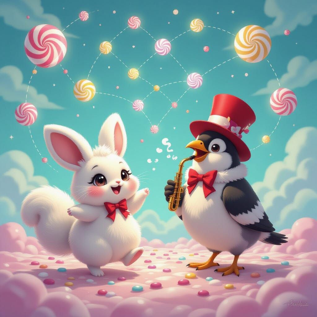 Whimsical Surreal Dance Under Peppermint Jellybean Sky