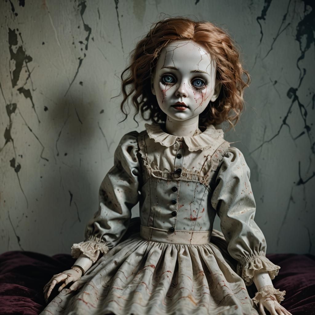Creepy Porcelain Doll in Ominous Lighting