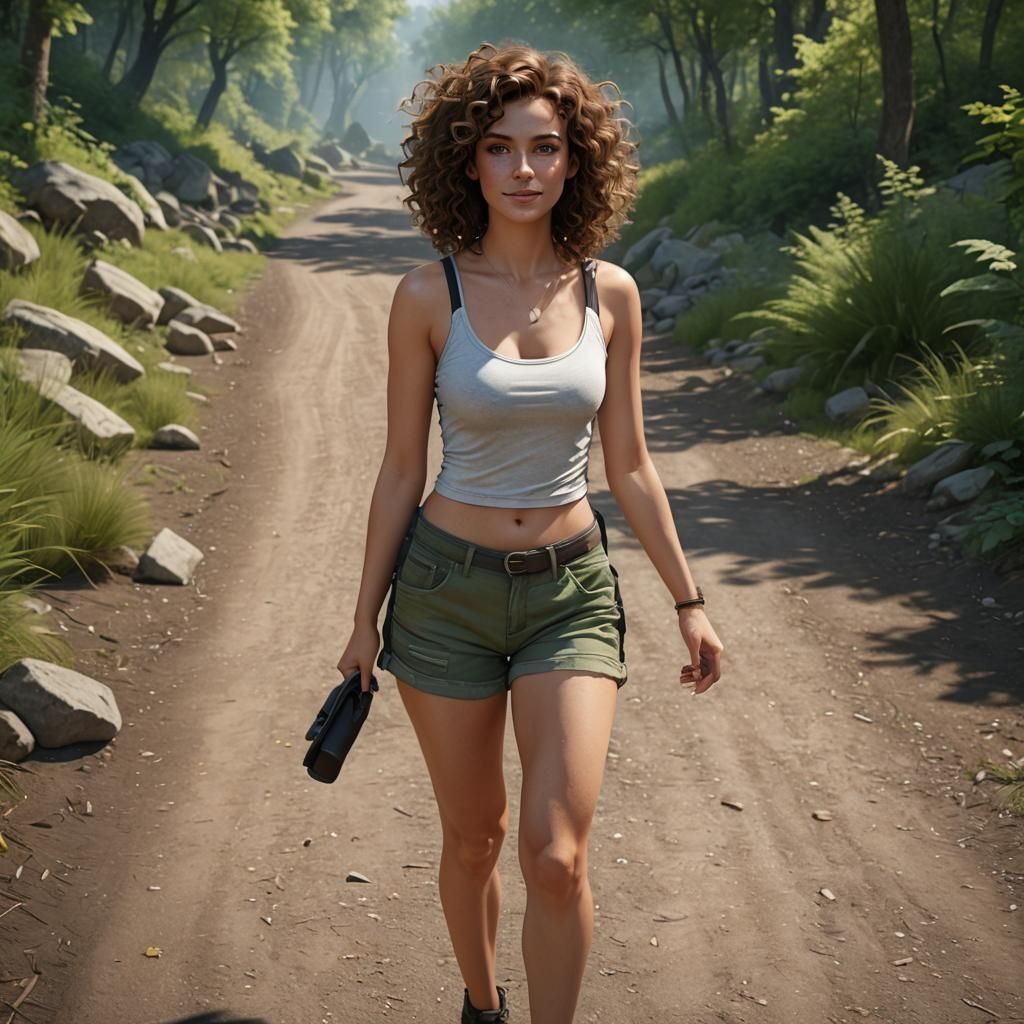Attractive Woman on Trail in Hyperrealistic 3D