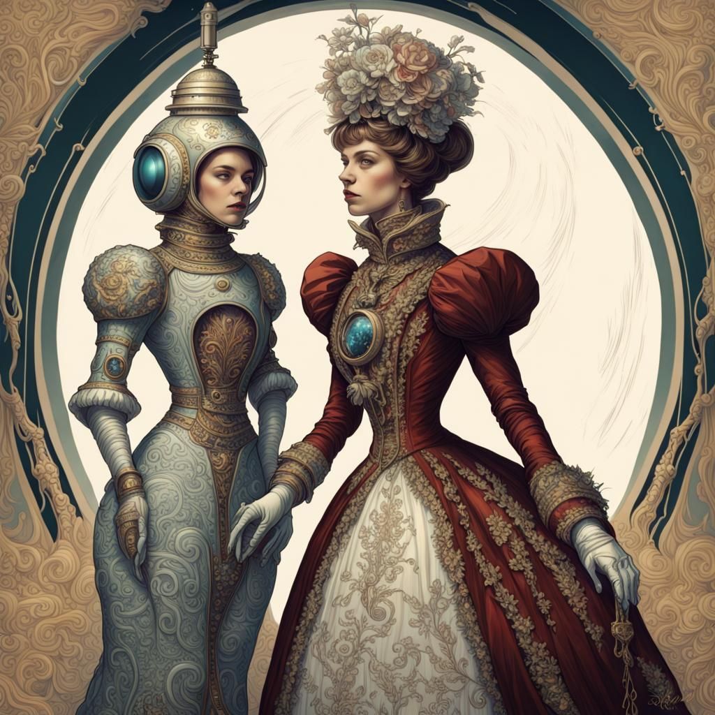 Victorian Queen in Astronaut Suit: Retrofuturism Fantasy