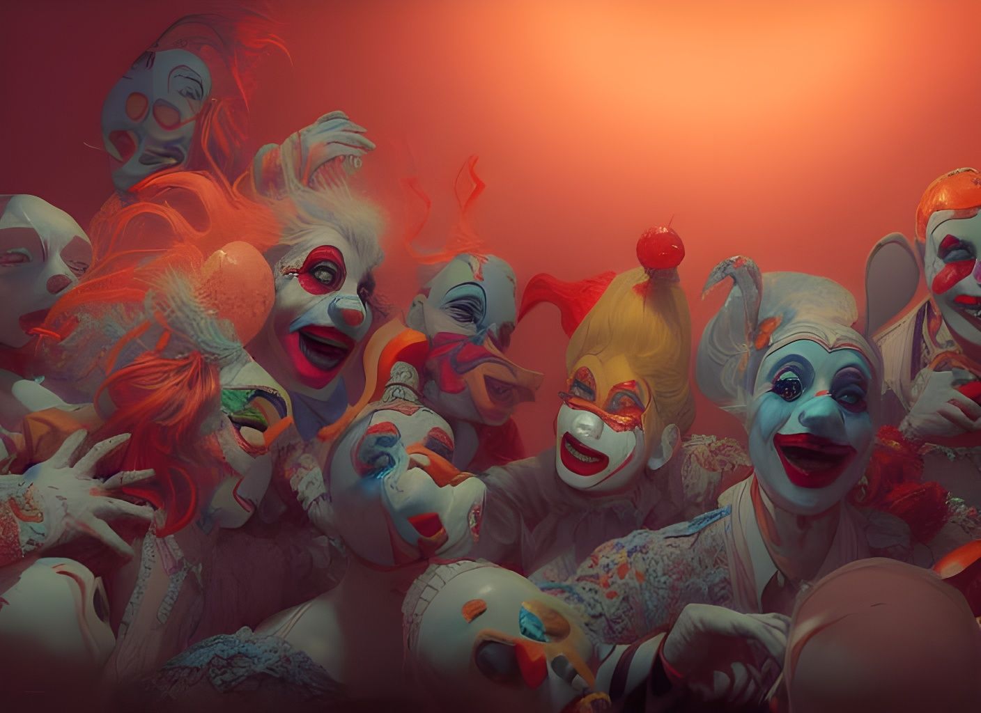 Sinister Circus Clowns in Mixed Media Style