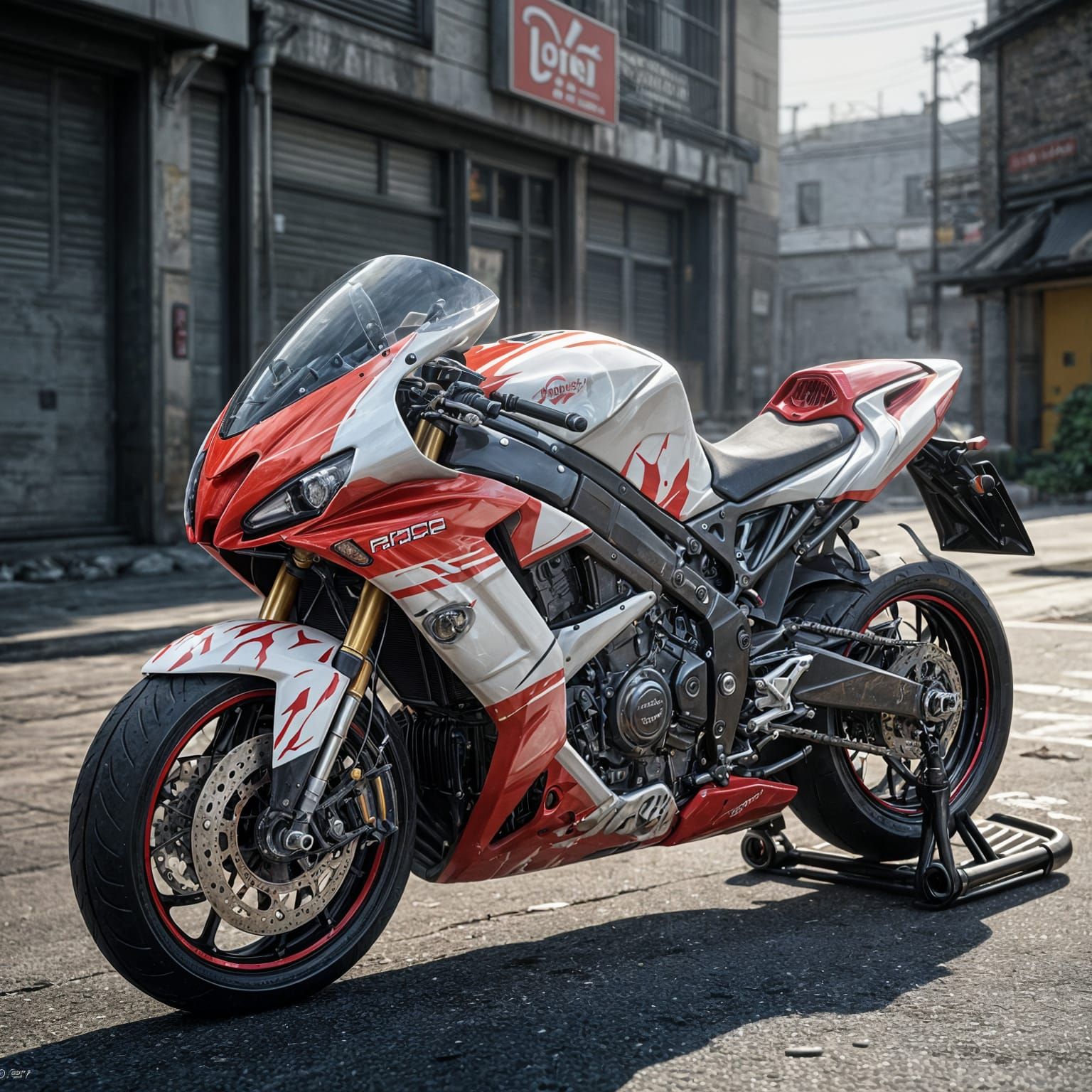 Cyberpunk Streetfighter Motorcycle with Hotrod Flames