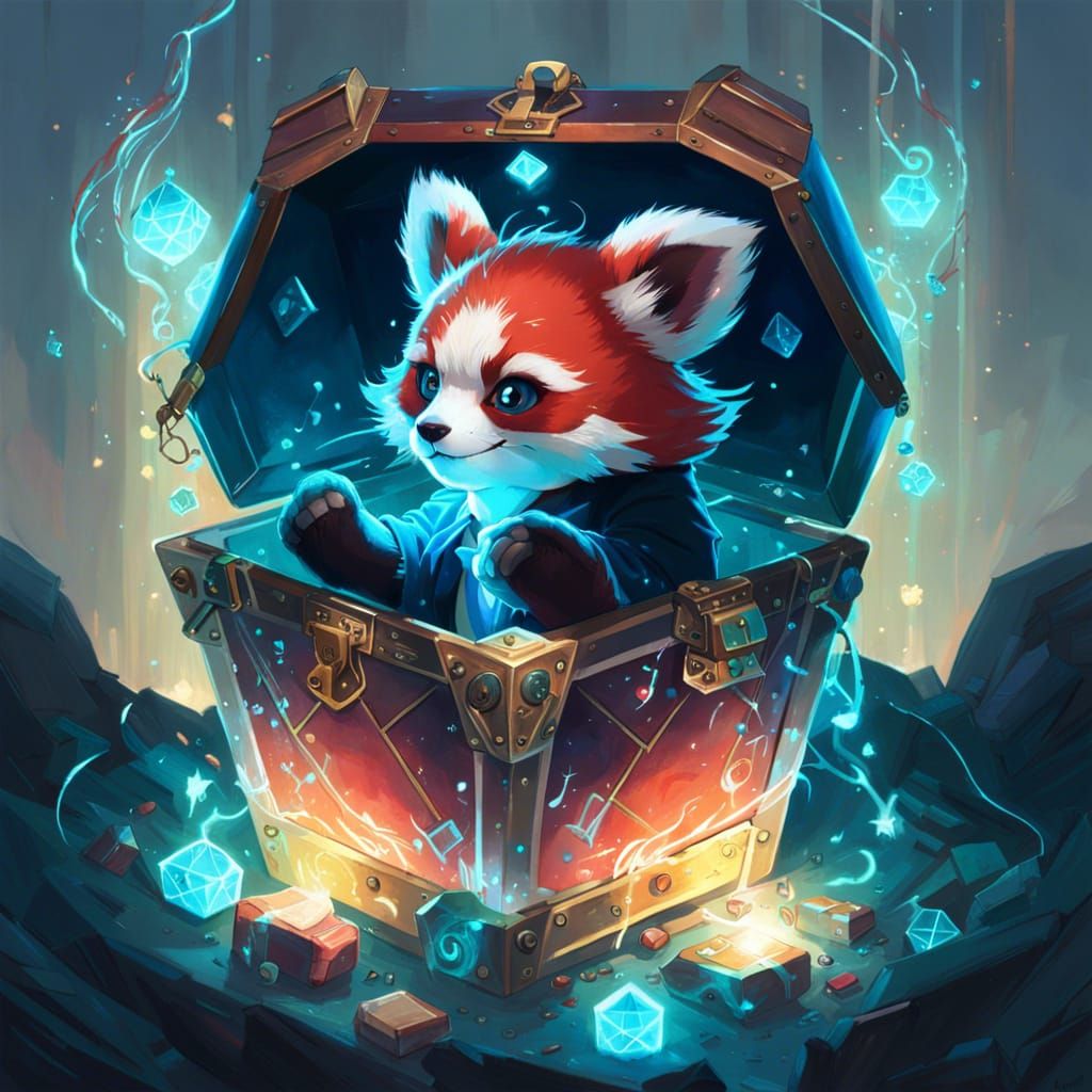 Red Panda Magician in Fantasy Dungeon Art