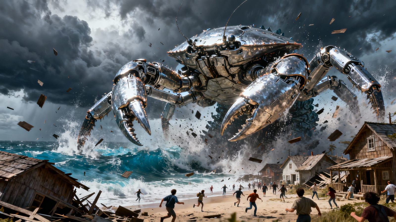 Gigantic Cyborg Crab Attacks Seaside Village